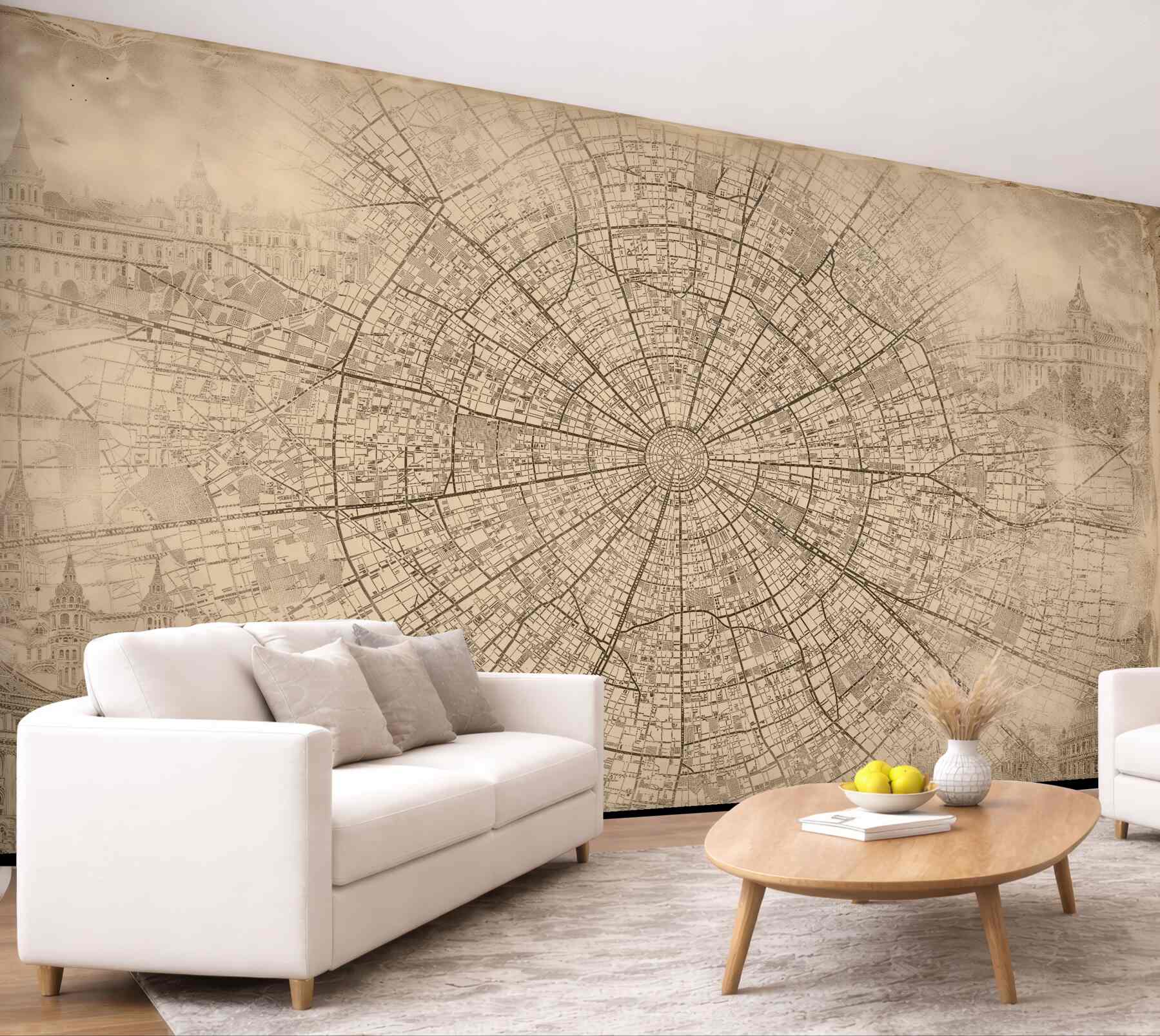 Fototapeten Sepia-Stadtplan der Altstadt