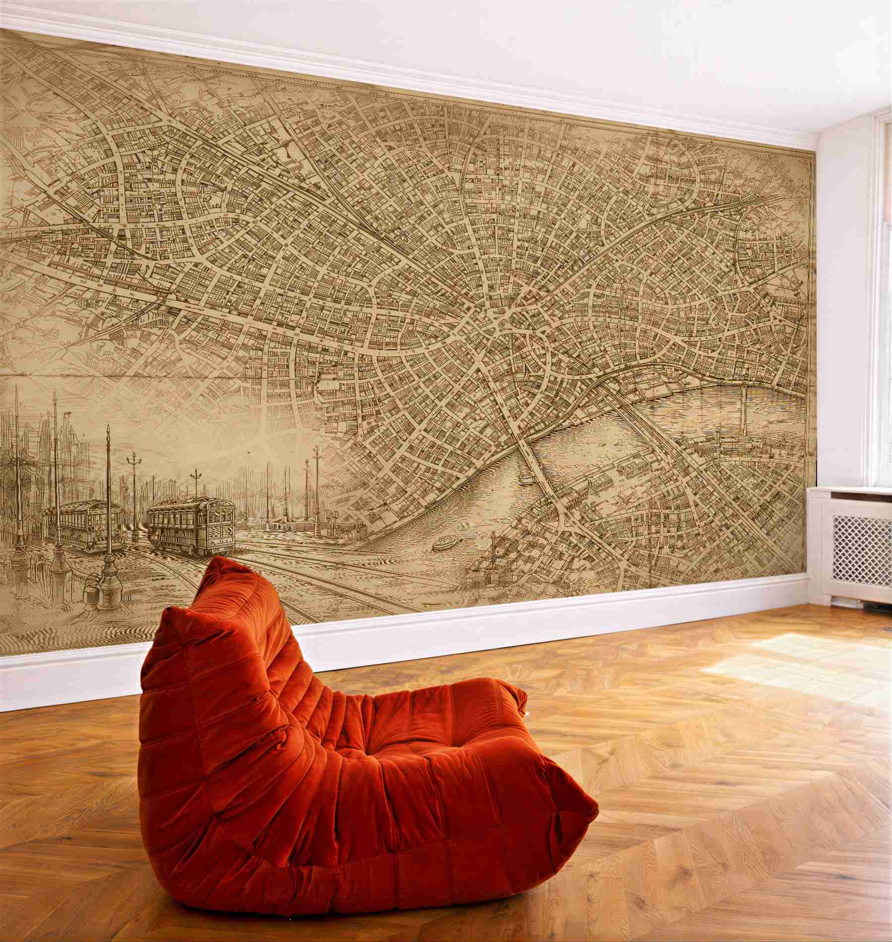 Fototapeten Stadtplan am Fluss