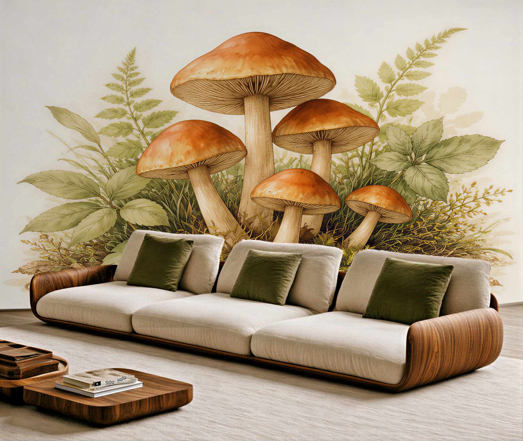 Fototapeten Waldpilze in zarter Illustration
