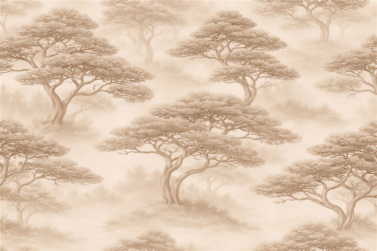 Fototapeten Beige Bäume im sanften Nebel