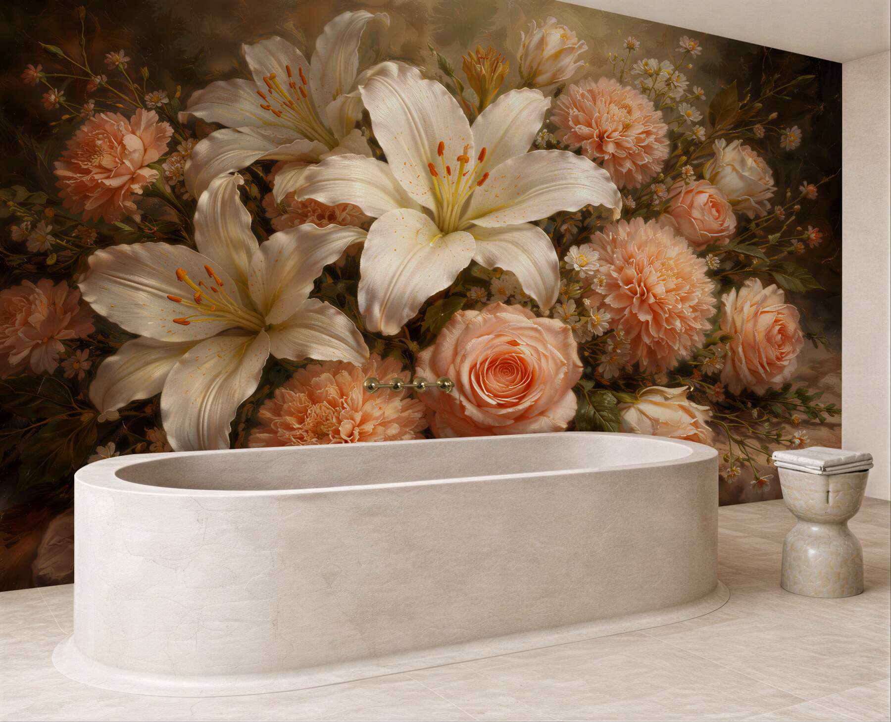 Fototapeten Eleganter Blumenstrauß aus Lilien und Rosen