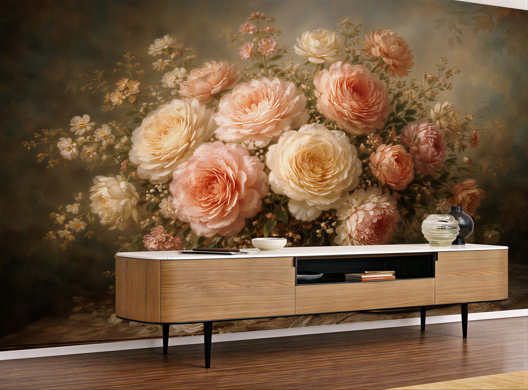 Fototapeten Eleganter Rosenstrauß im Retro-Stil