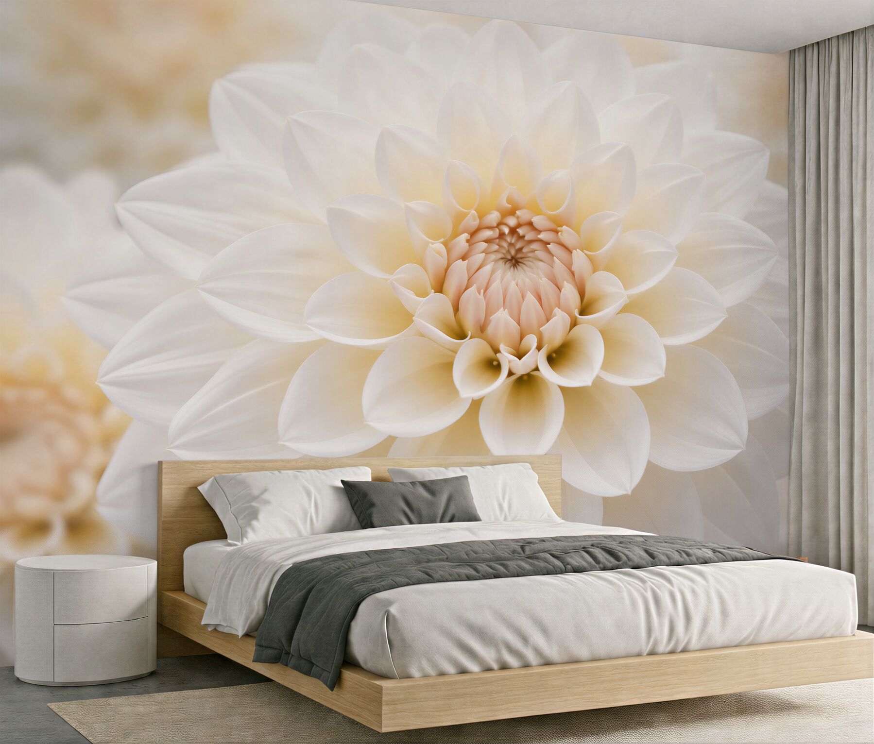 Fototapeten Cremefarbene Blüte in subtiler Nahaufnahme