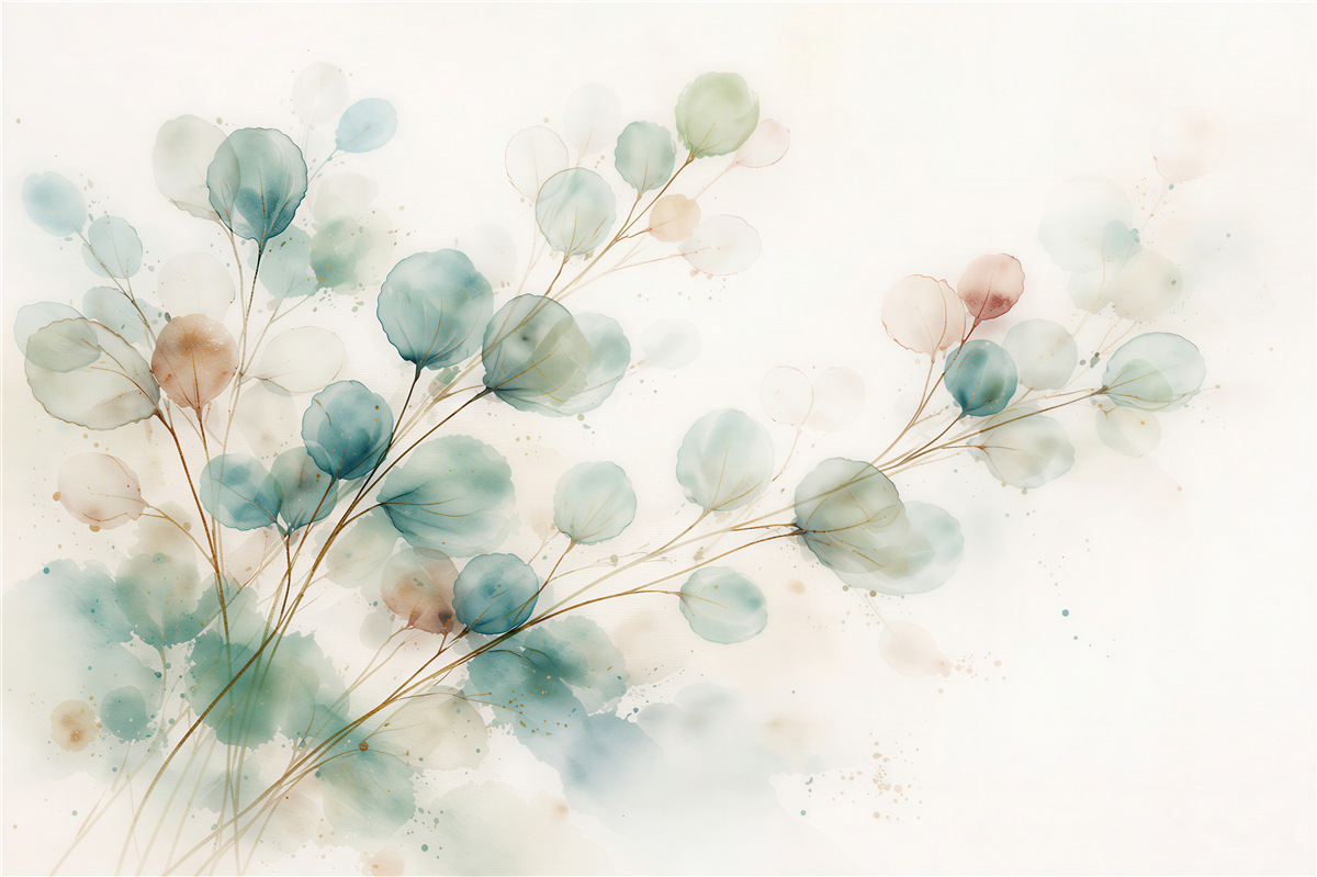 Fototapeten Aquarellierte Zarte Blättchen
