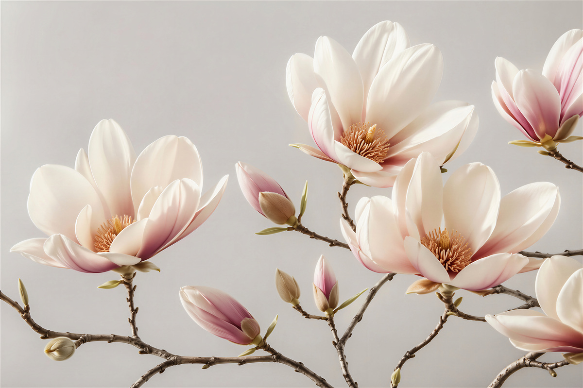 Fototapeten Zarte Magnolie im Glanz der Morgendämmerung