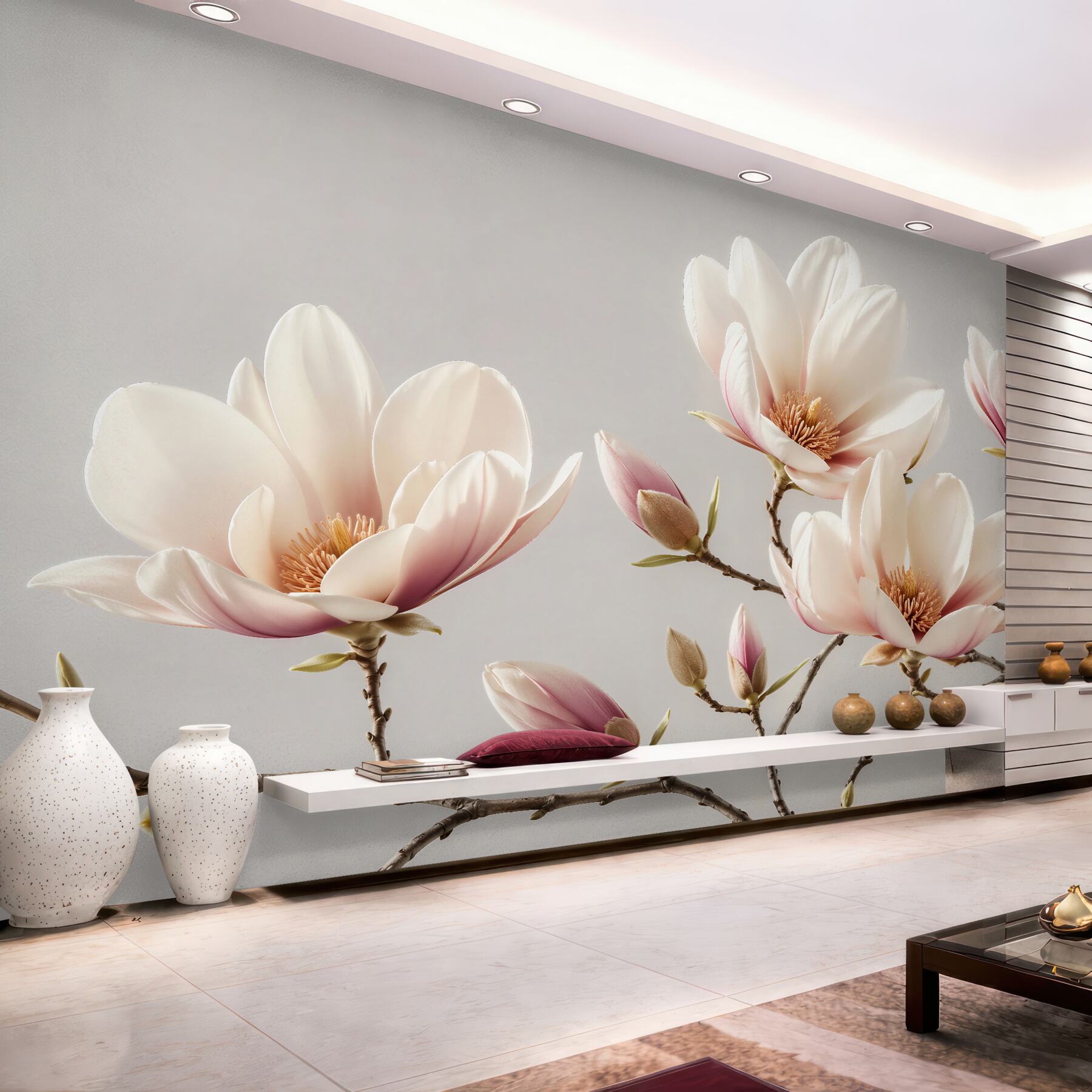 Fototapeten Zarte Magnolie im Glanz der Morgendämmerung