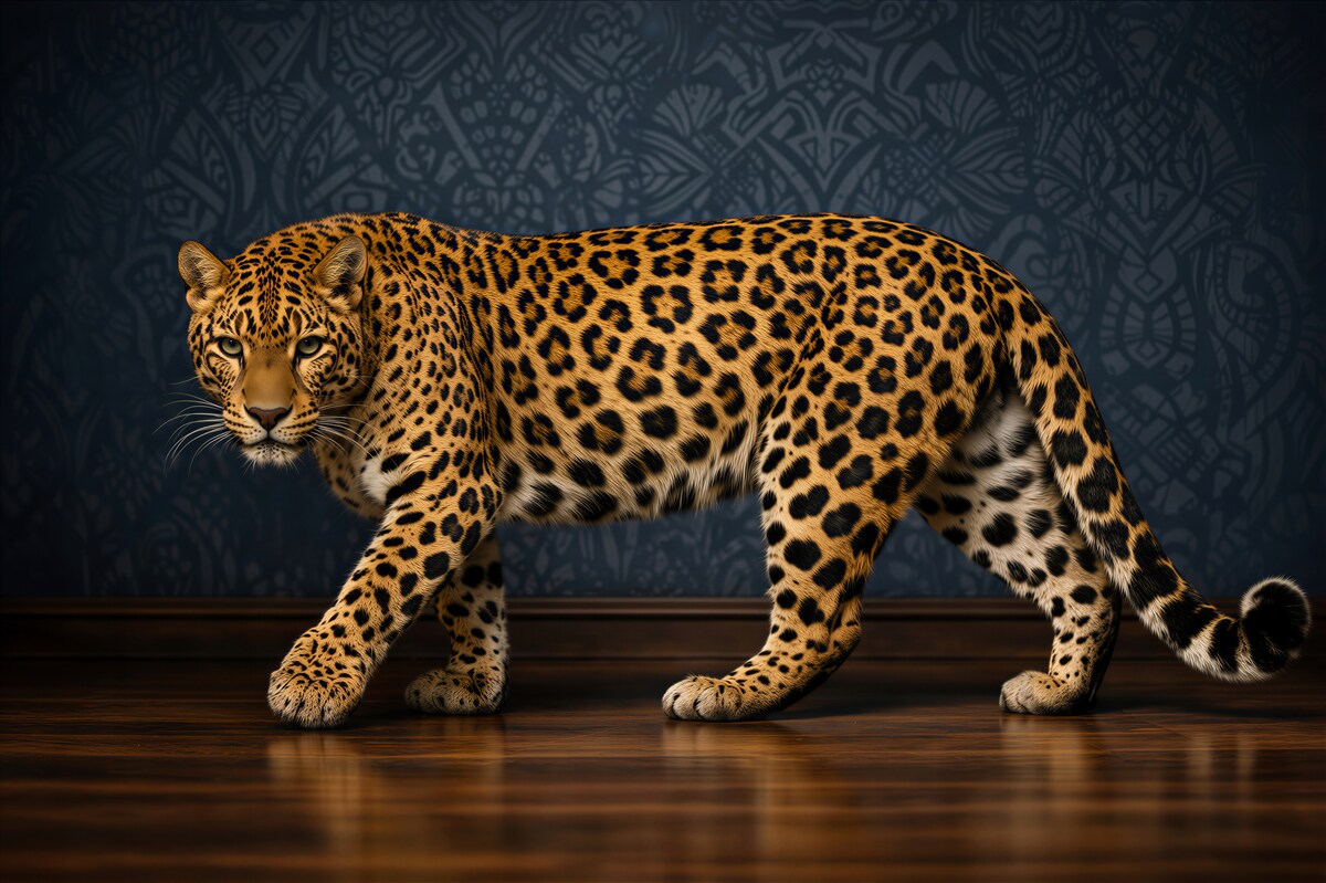 Fototapeten Raubiger Leopard auf elegantem Hintergrund