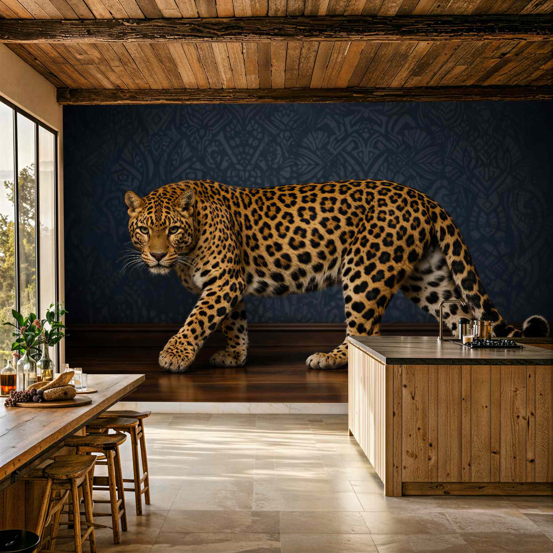Fototapeten Raubiger Leopard auf elegantem Hintergrund
