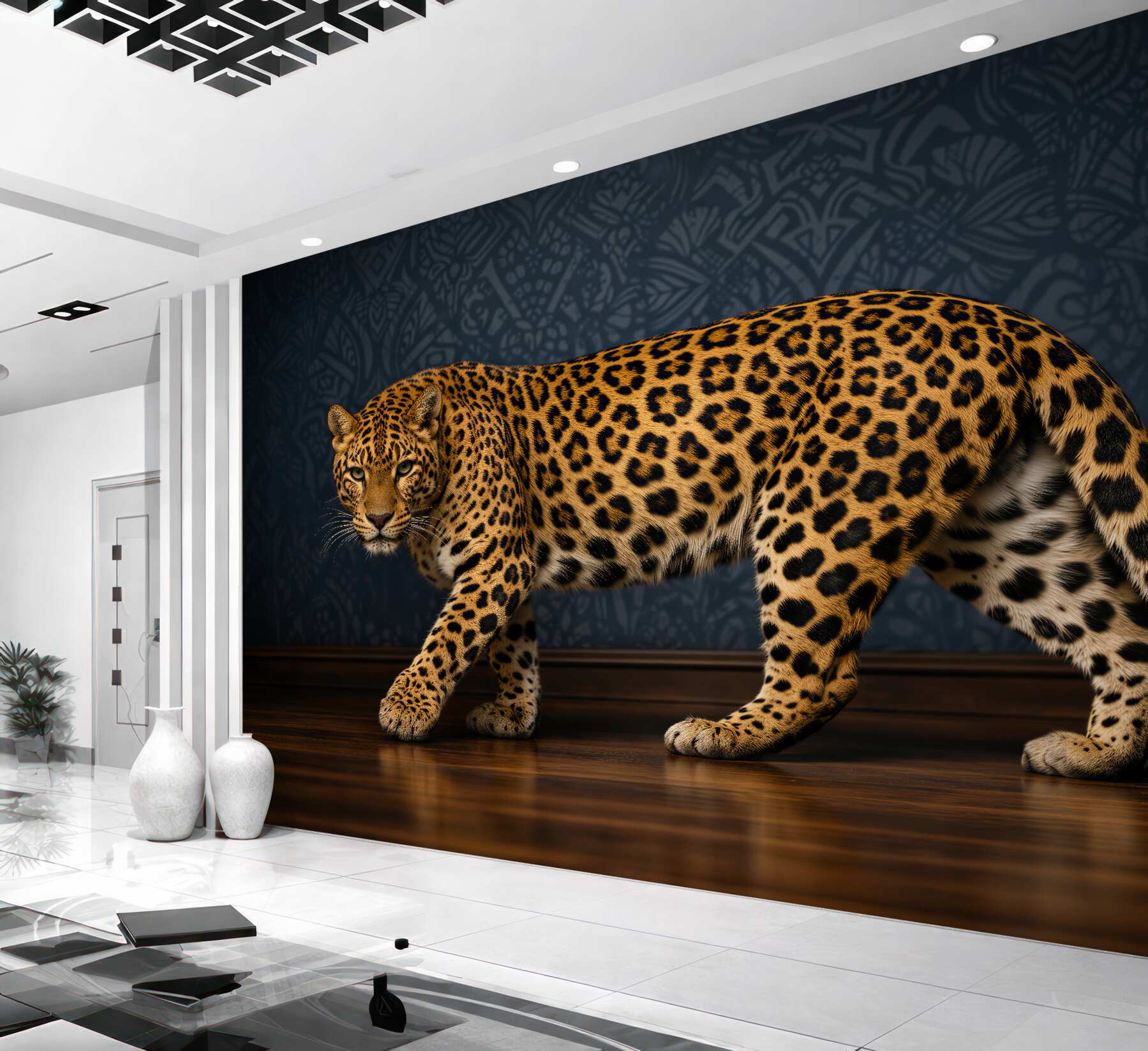 Fototapeten Raubiger Leopard auf elegantem Hintergrund