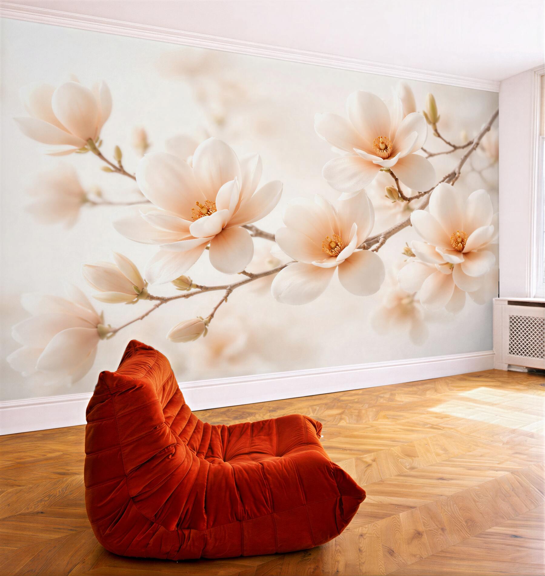 Fototapeten Zarte Magnolie in heller Blüte