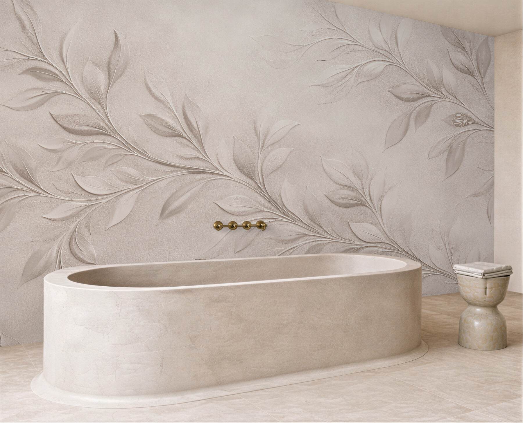 Fototapeten Beige Blätter im eleganten Relief