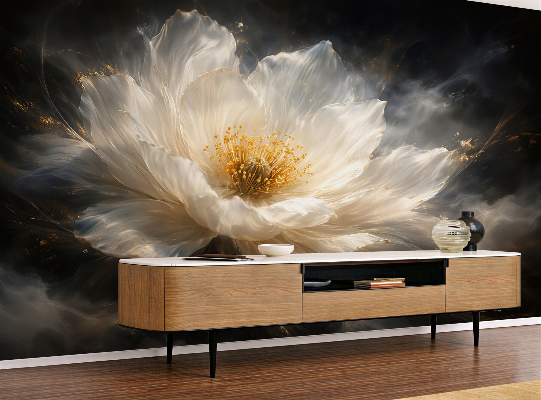 Fototapeten Goldene Blume auf dunklem Hintergrund