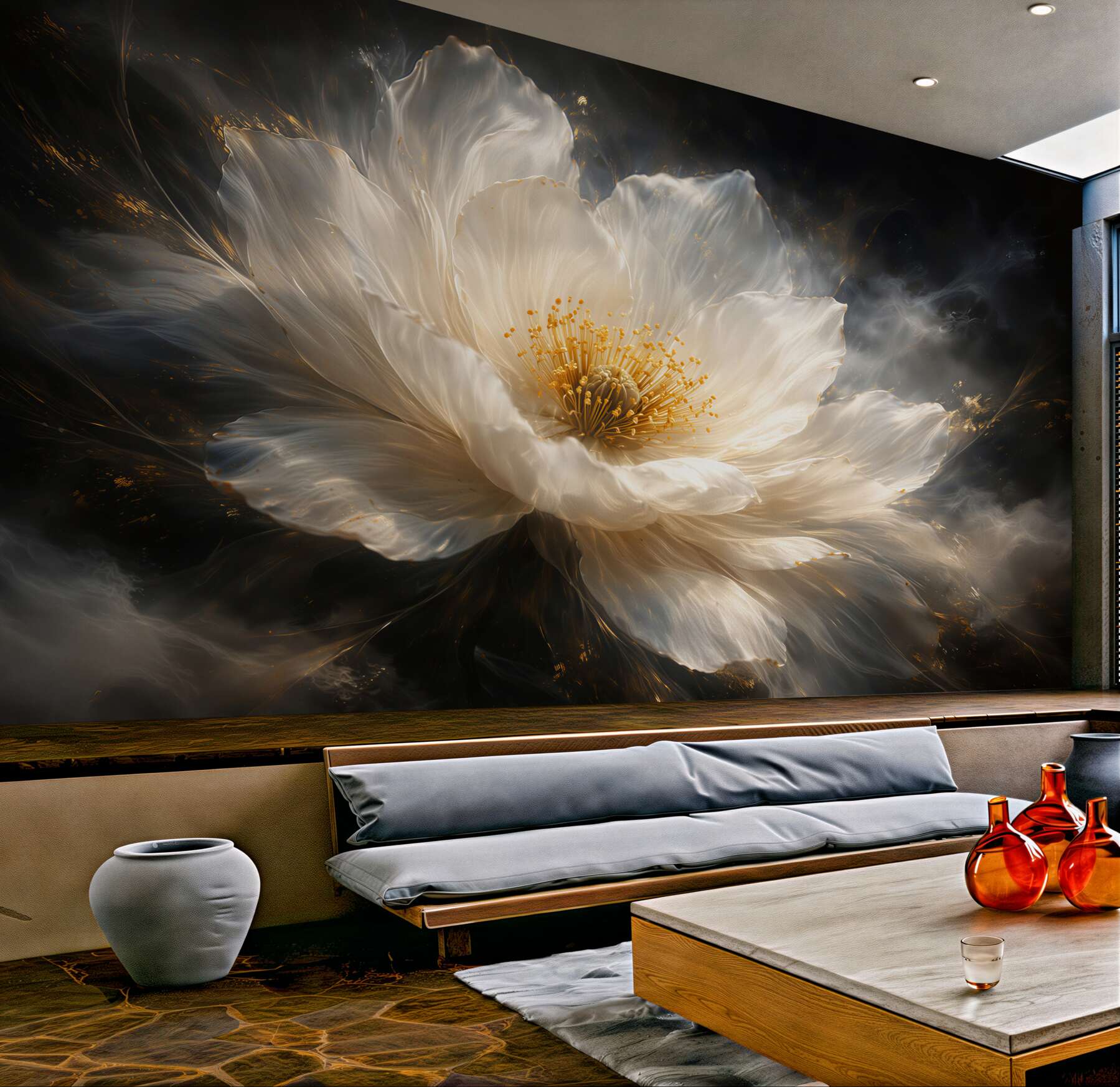 Fototapeten Goldene Blume auf dunklem Hintergrund