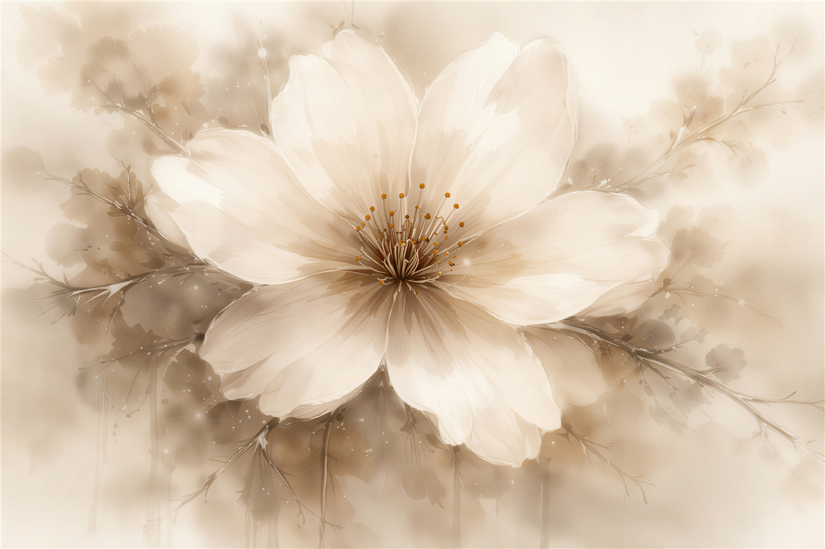 Fototapeten Cremige Blume im subtilen Schimmer