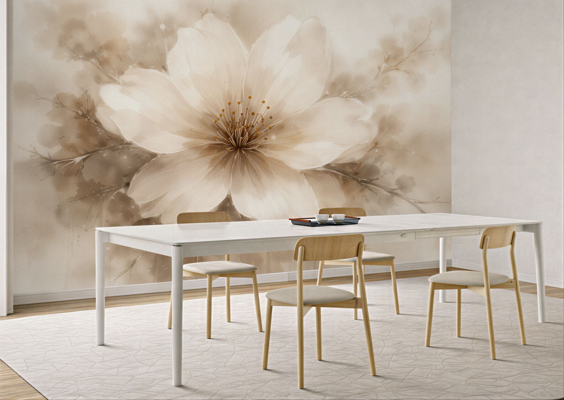 Fototapeten Cremige Blume im subtilen Schimmer