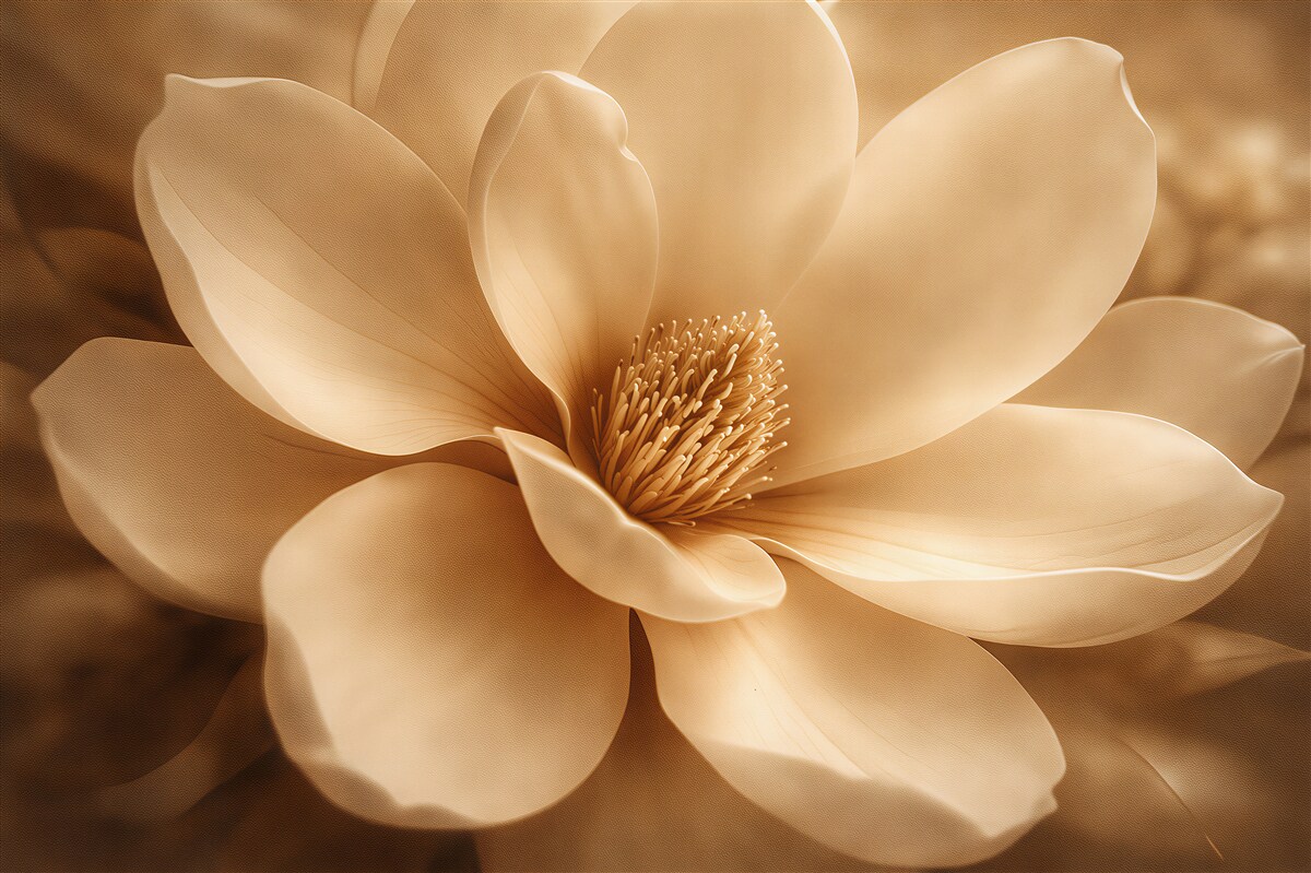 Fototapeten Goldene Magnolie in eleganter Nahaufnahme