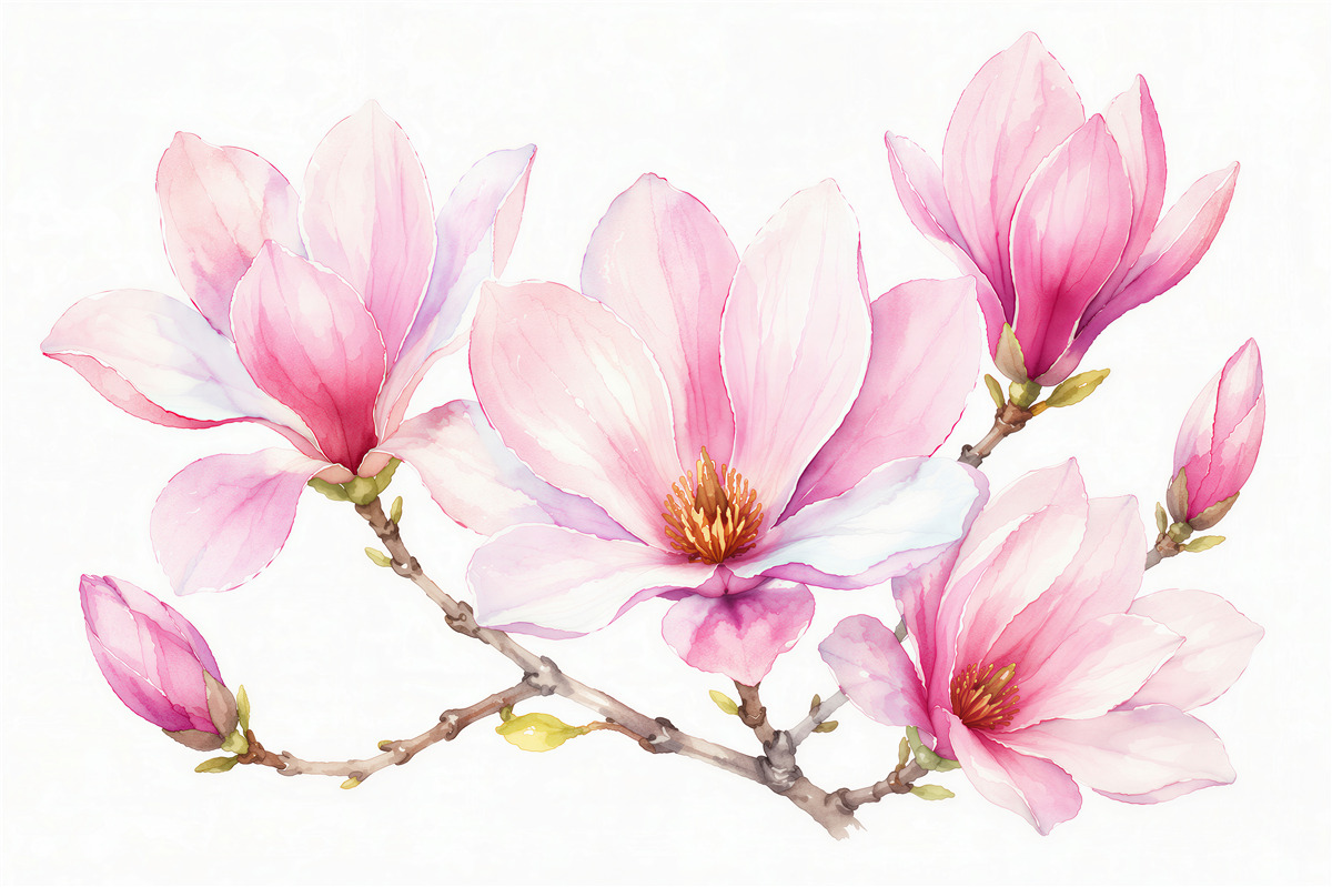 Fototapeten Rosa Aquarell-Magnolie