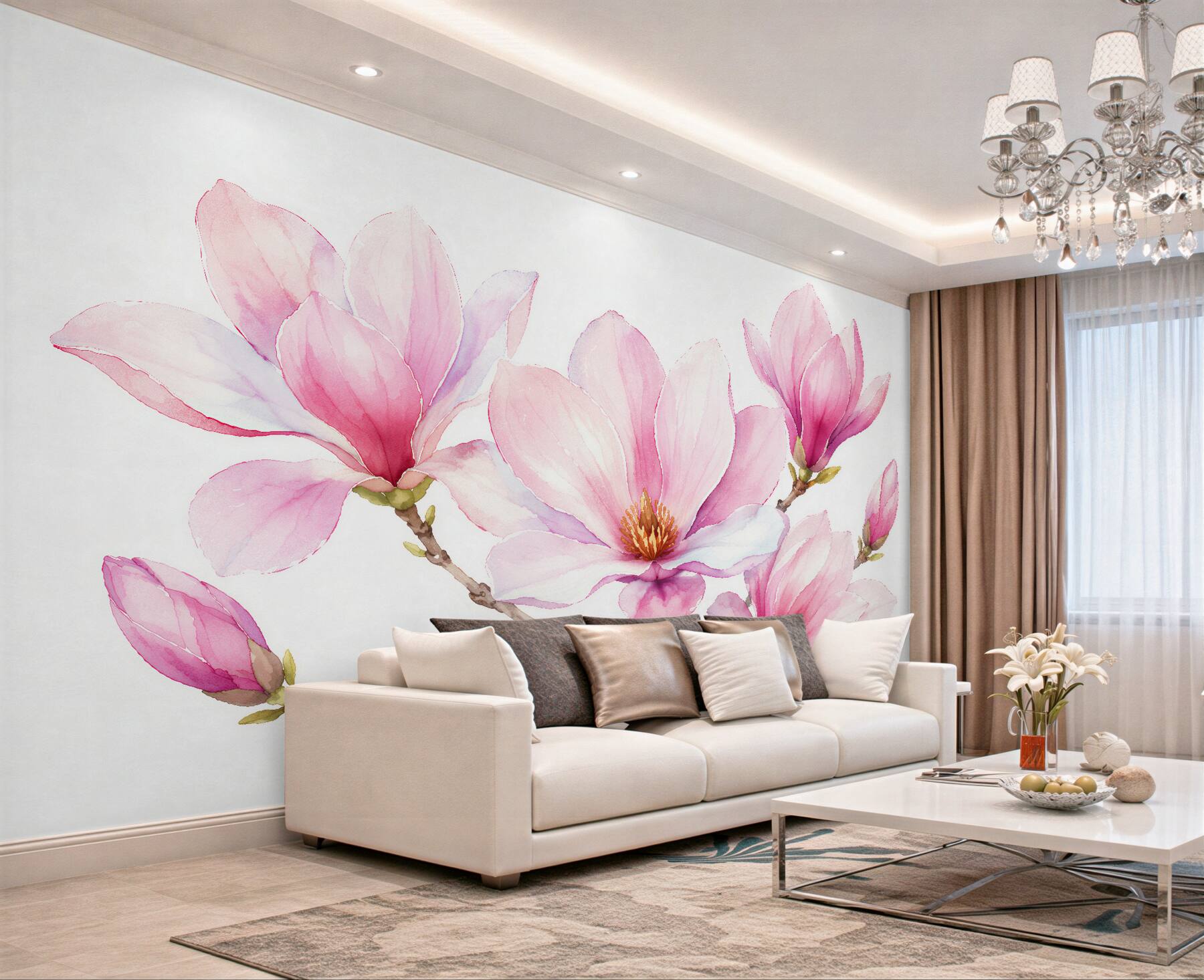 Fototapeten Rosa Aquarell-Magnolie