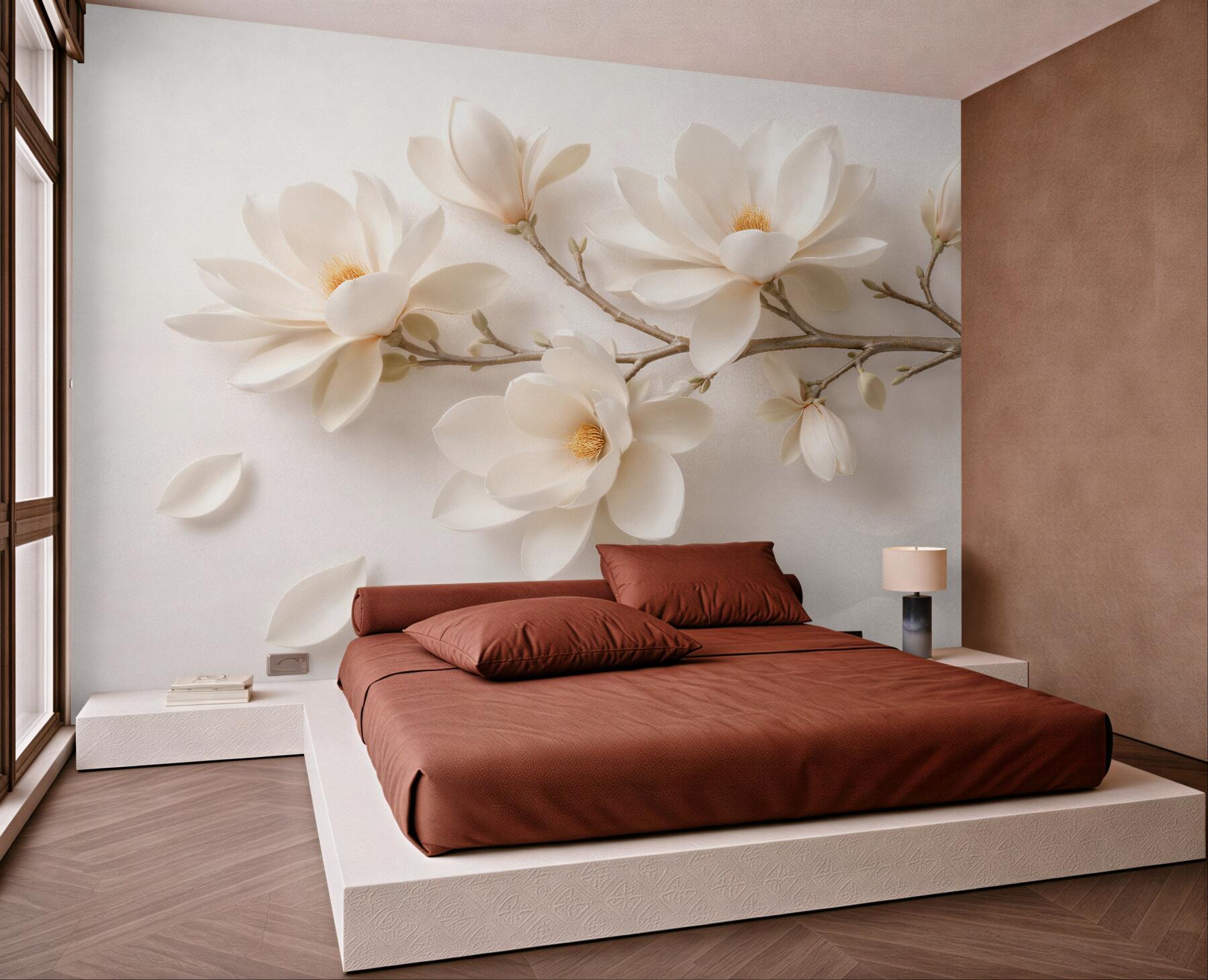 Fototapeten Cremefarbene 3D-Magnolie am Ast