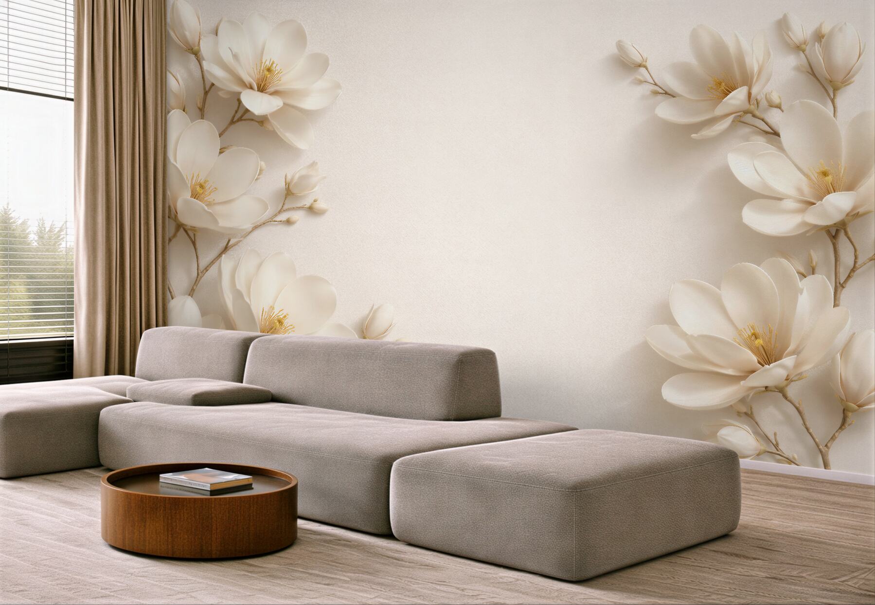 Fototapeten Helle Magnolien in elegantem Rahmen