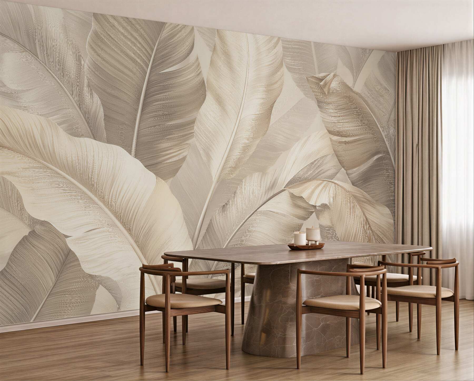 Fototapeten Beige Blätter tropischer Eleganz