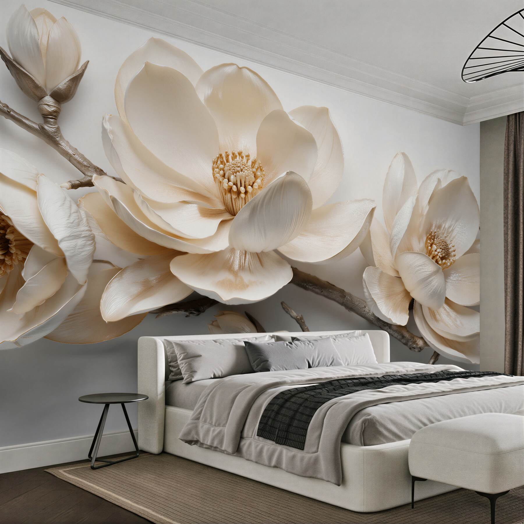 Fototapeten Cremefarbene Magnolien auf Zweigen