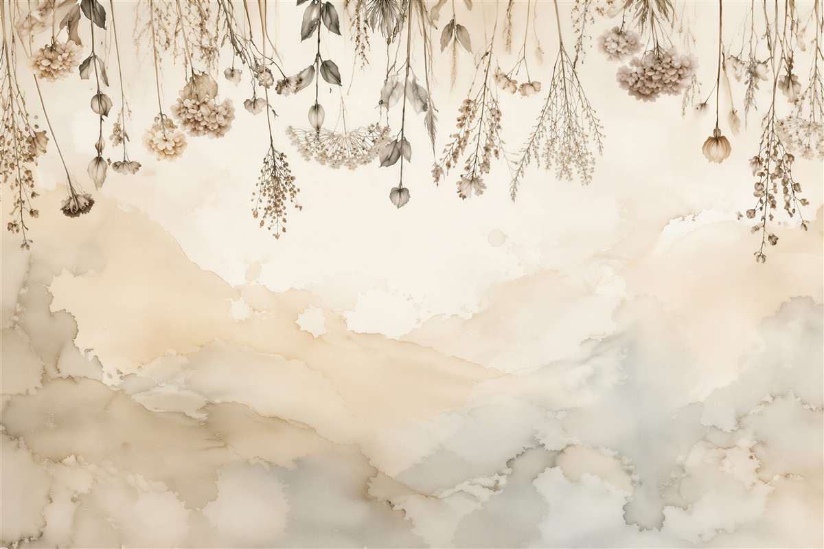 Fototapeten Hängende Blumen und Aquarell