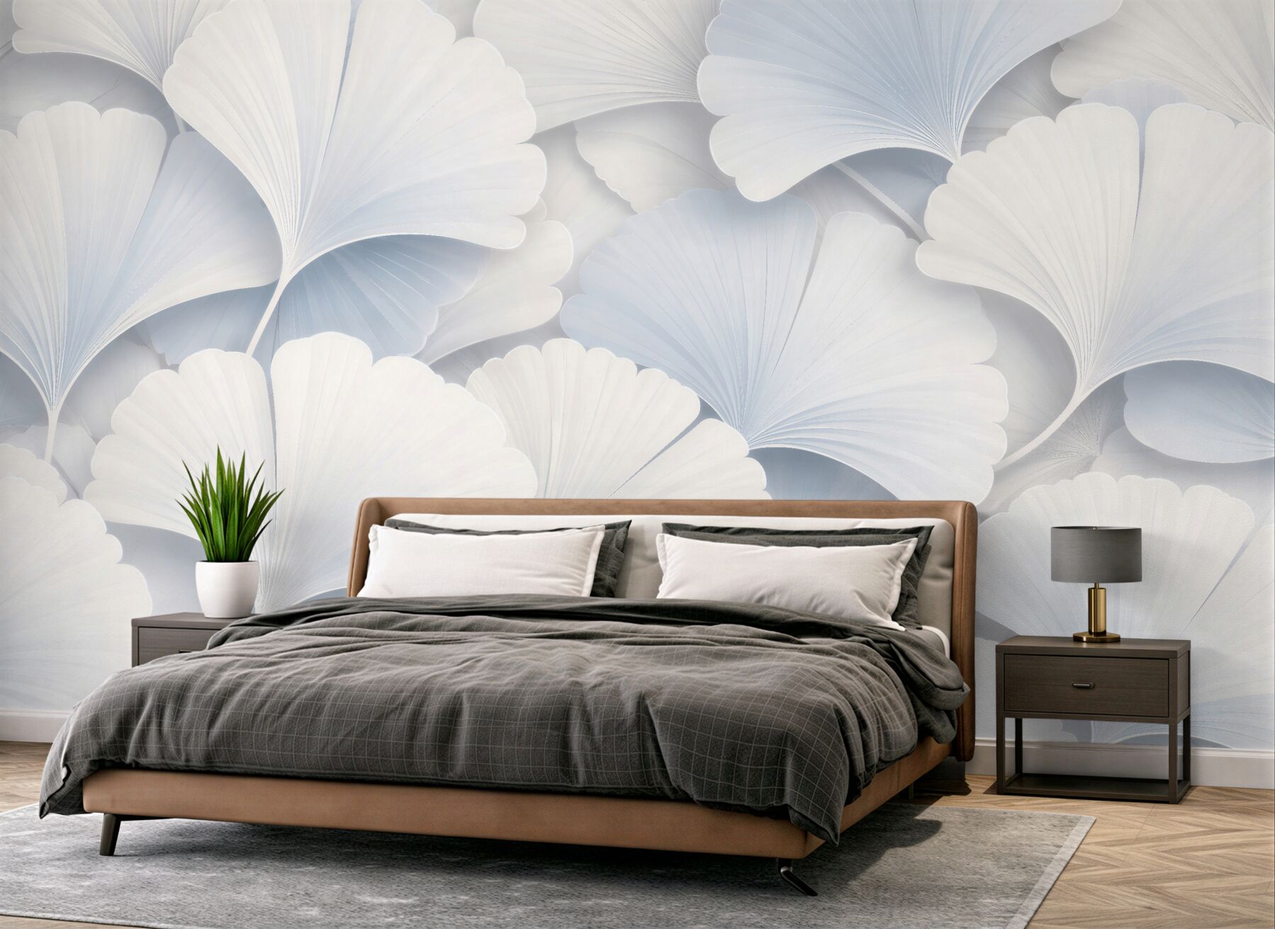 Fototapeten Weiße Ginkgo-Blätter 3D