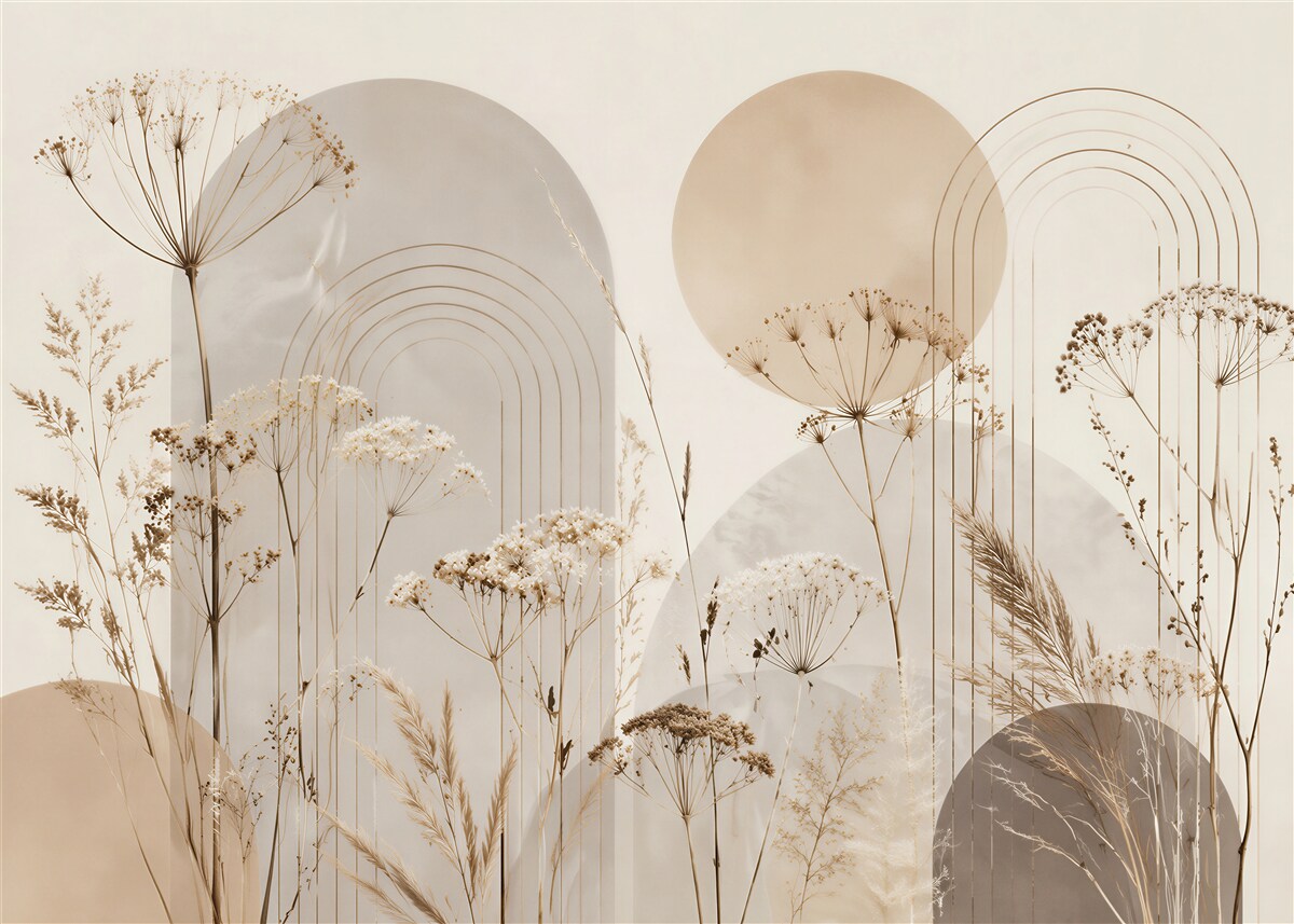 Fototapeten Wildblumen und geometrische Bögen