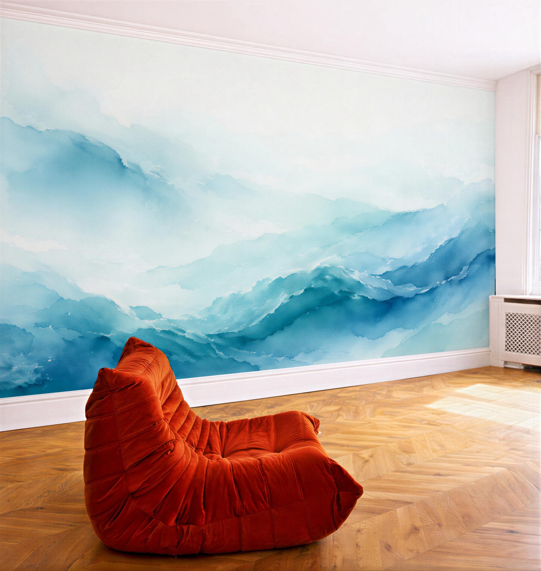 Fototapeten Blaue Aquarellberge