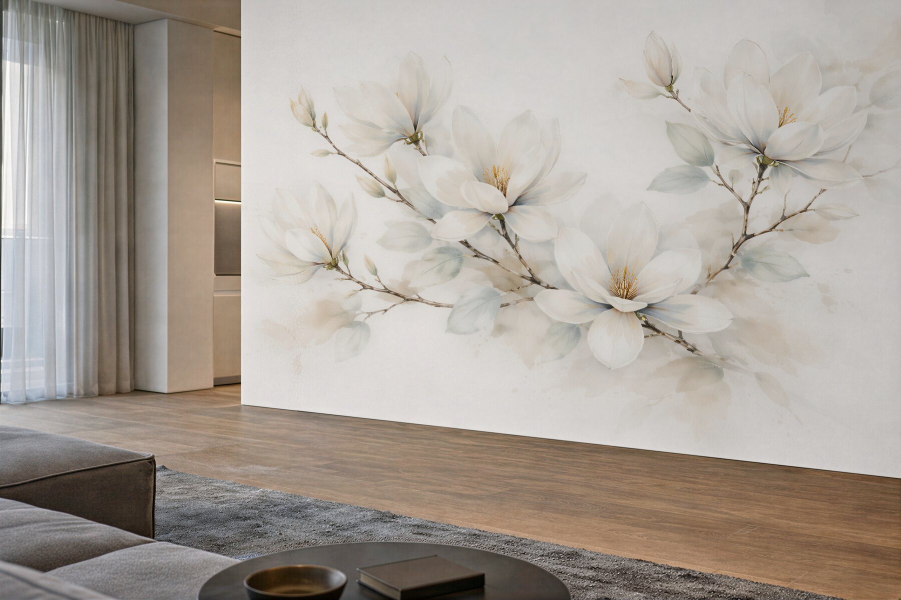 Fototapeten Zarte Magnolien in Aquarell