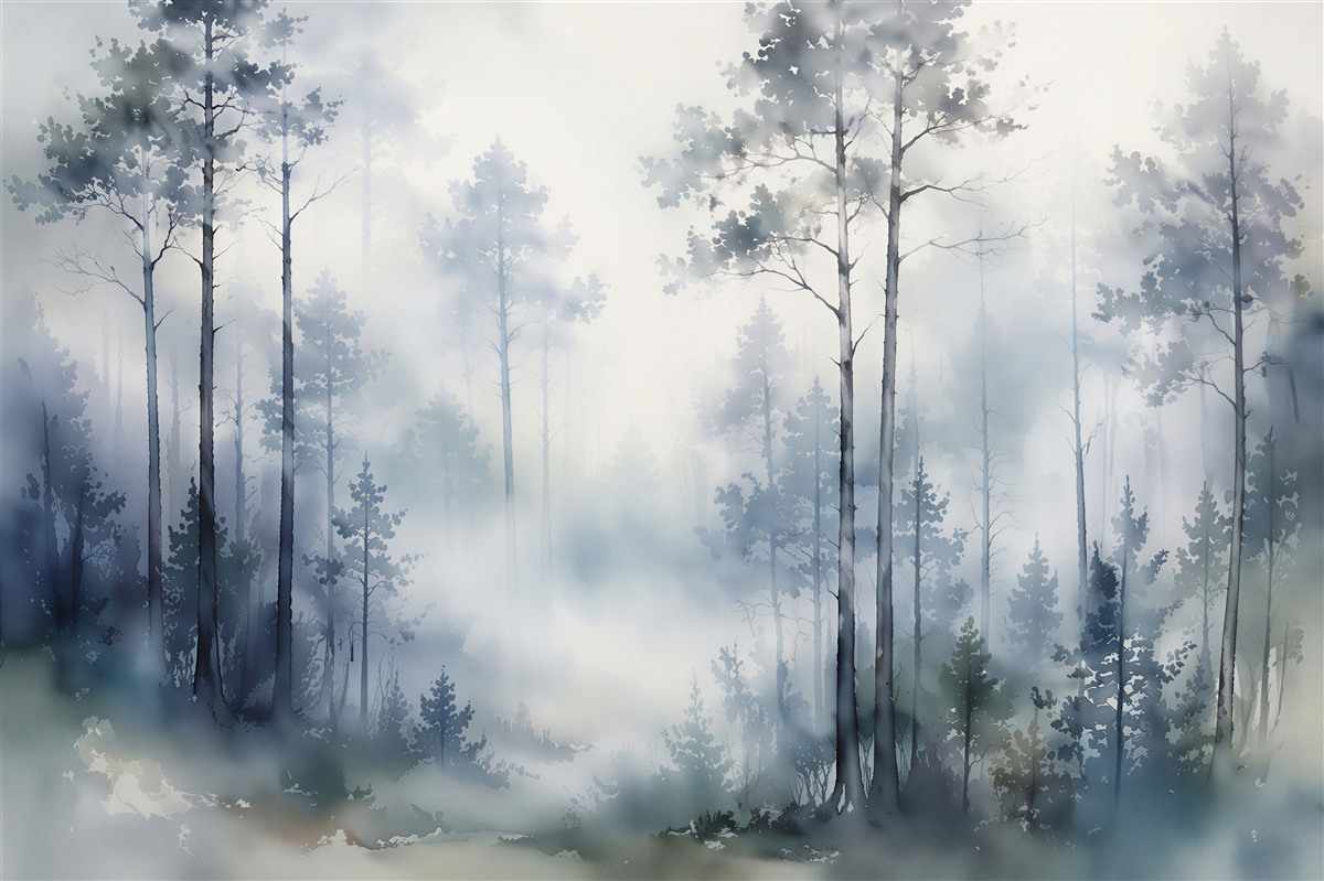 Fototapeten Nebliger Wald im Morgengrauen
