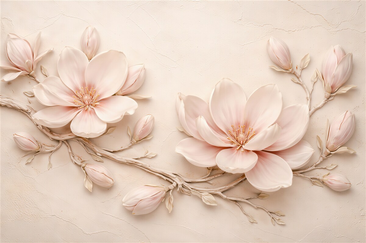 Fototapeten Cremefarbene Magnolien in subtillem Relief