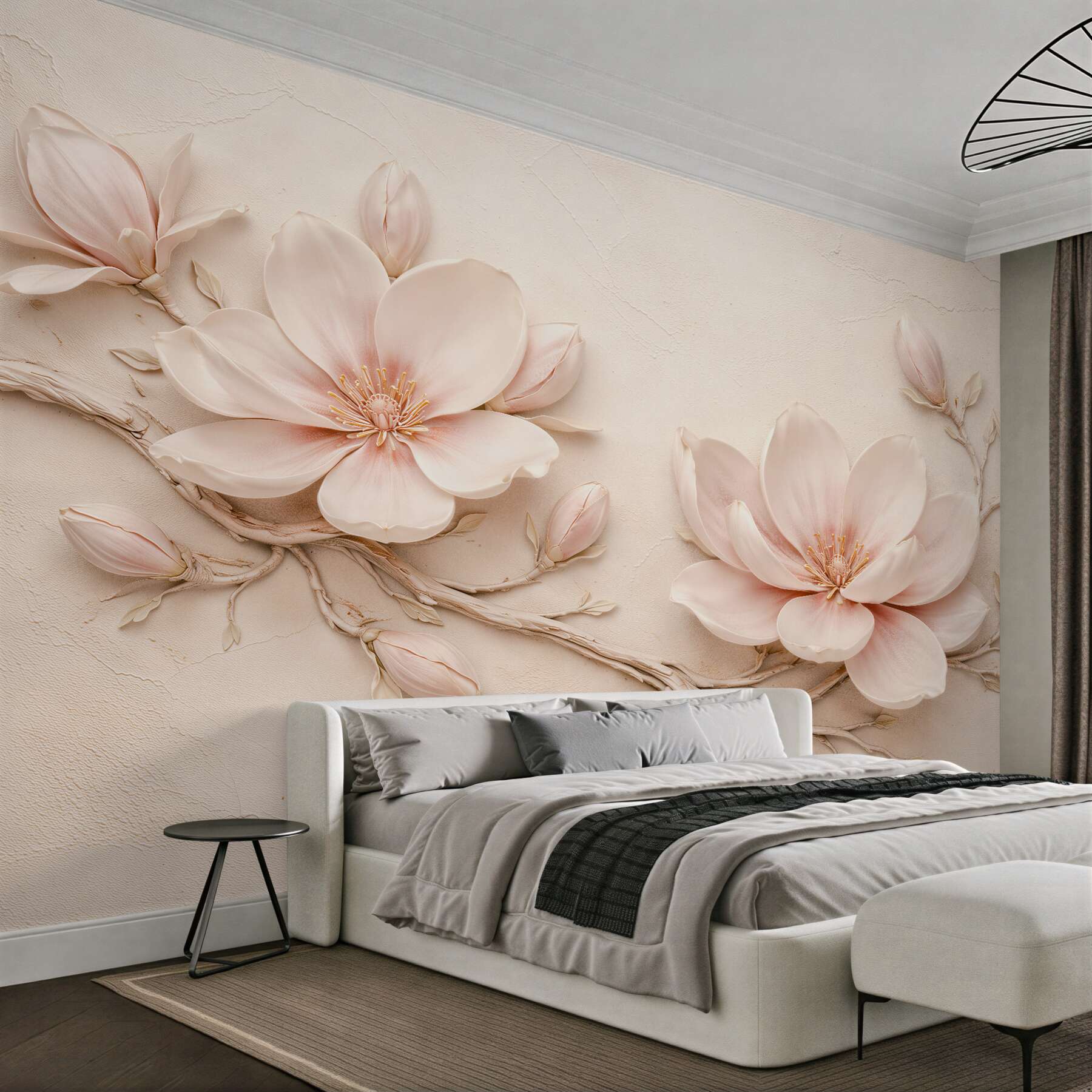 Fototapeten Cremefarbene Magnolien in subtillem Relief