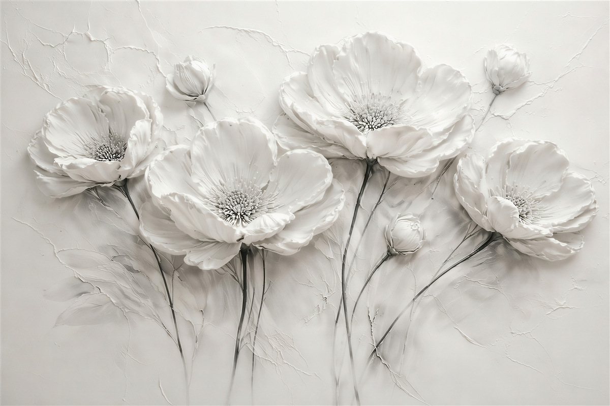 Fototapeten Weiße Blumen in elegantem Relief