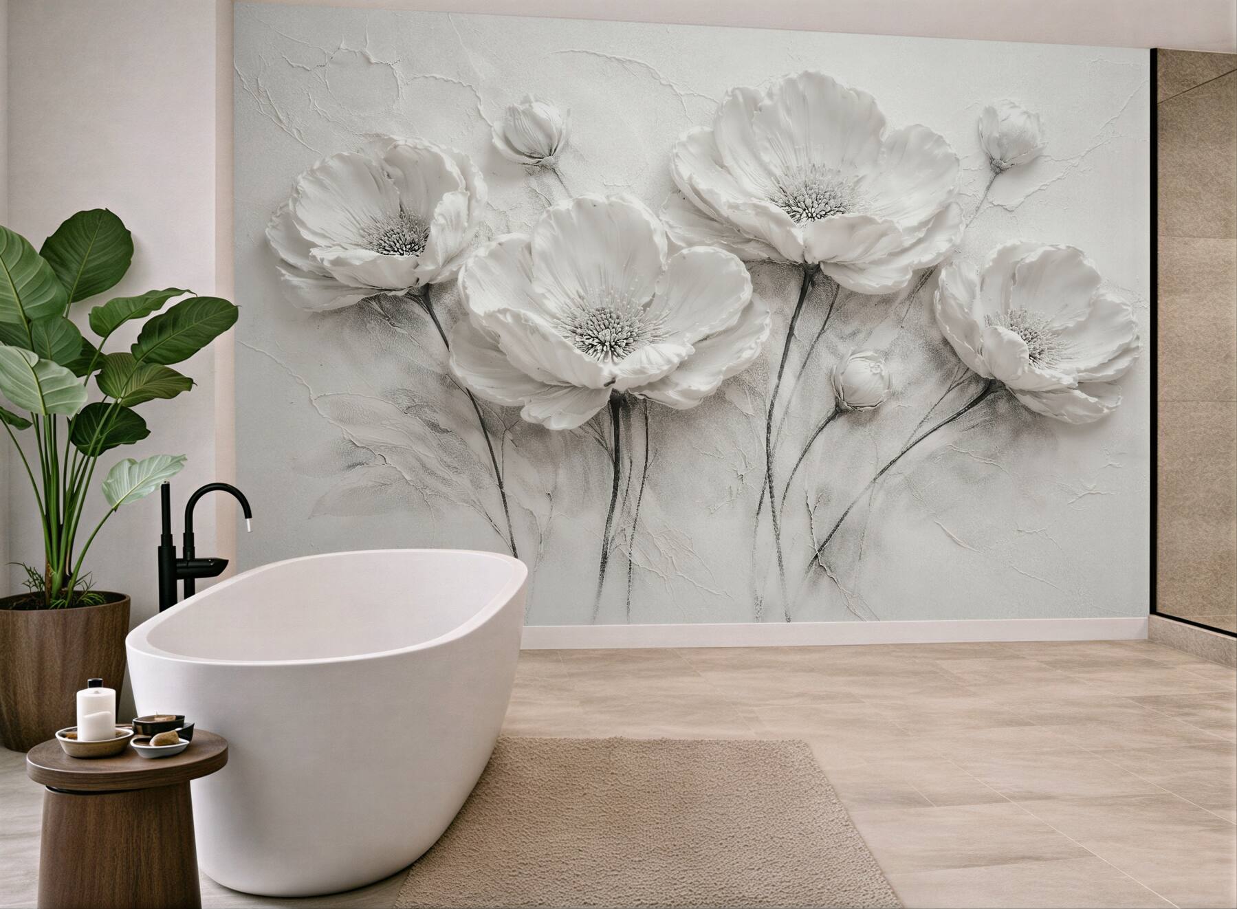 Fototapeten Weiße Blumen in elegantem Relief