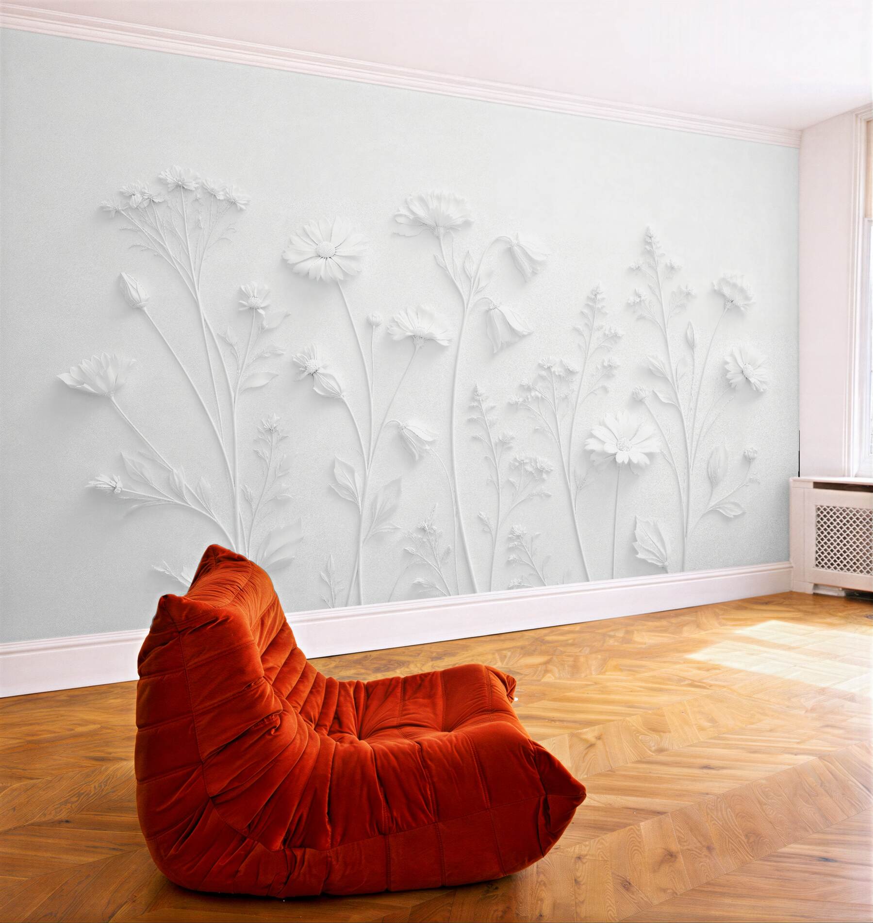 Fototapeten Weiße Blumen im Relief