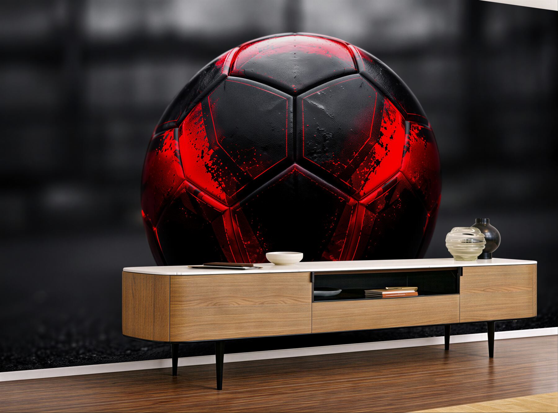Fototapeten Schwarz-roter Fußball