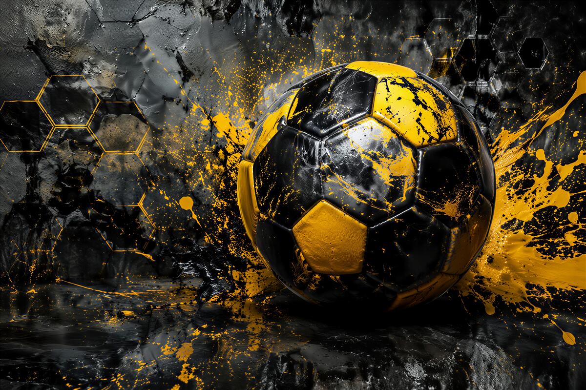 Fototapeten Ball im goldenen energetischen Splash