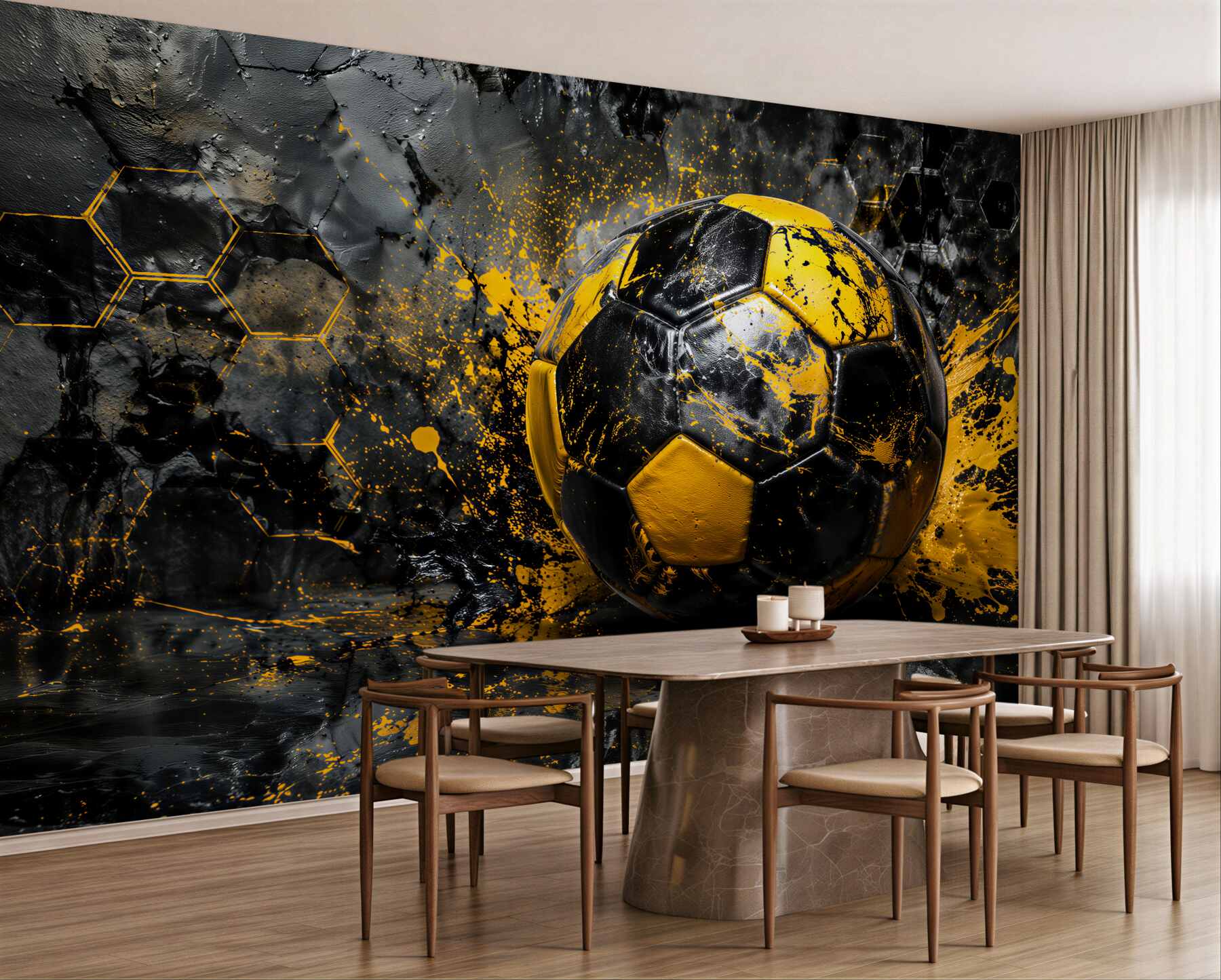 Fototapeten Ball im goldenen energetischen Splash