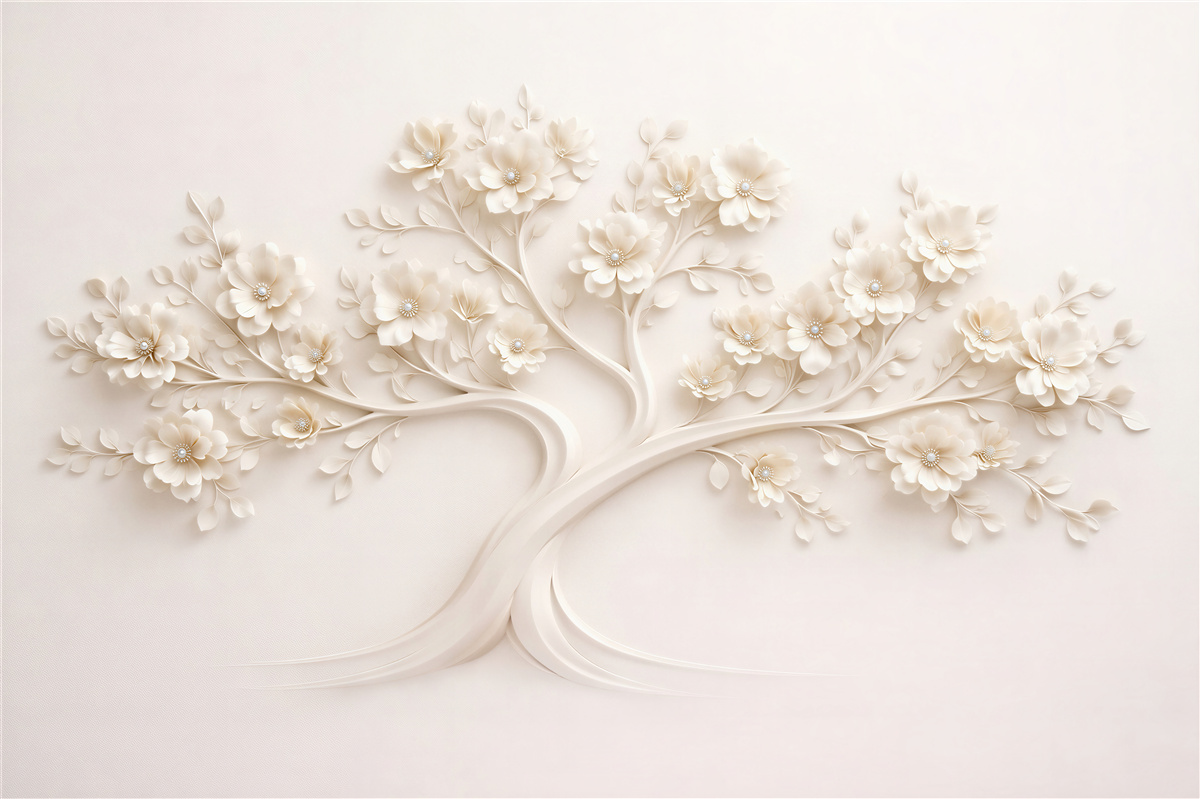 Fototapeten Cremefarbener Baum mit floralem Relief