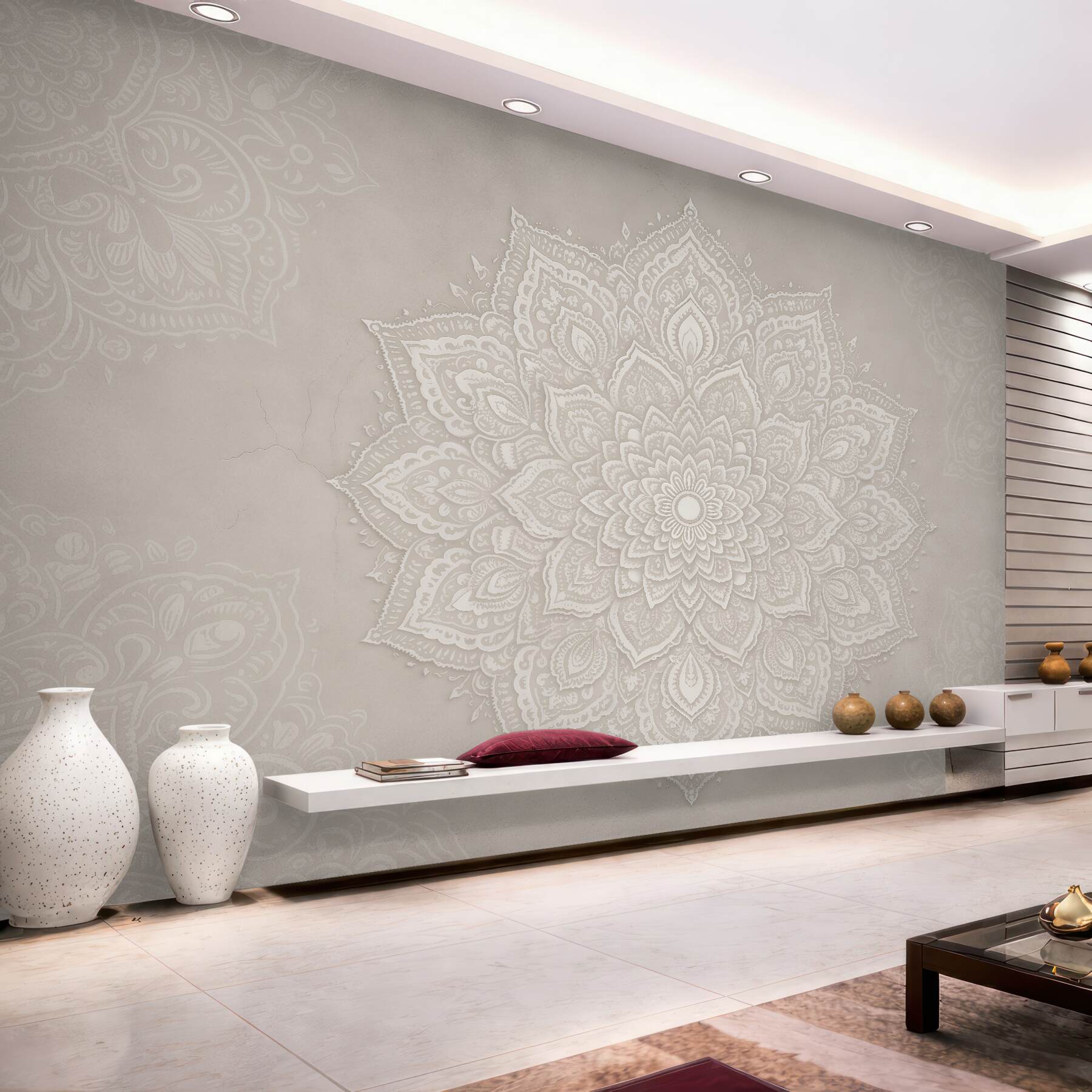 Fototapeten Beige Mandala im subtilen Stil