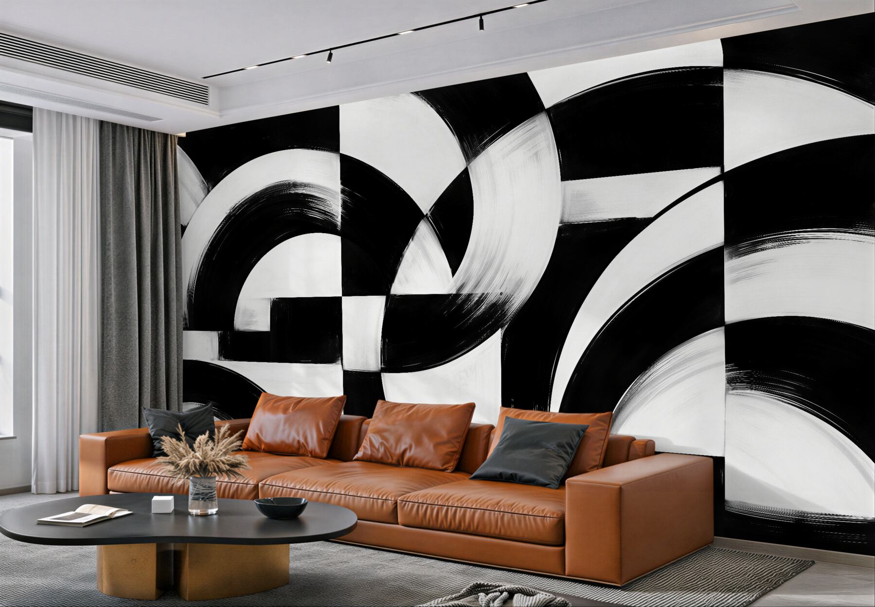 Fototapeten Schwarz-weiße geometrische Abstraktion mit Bögen