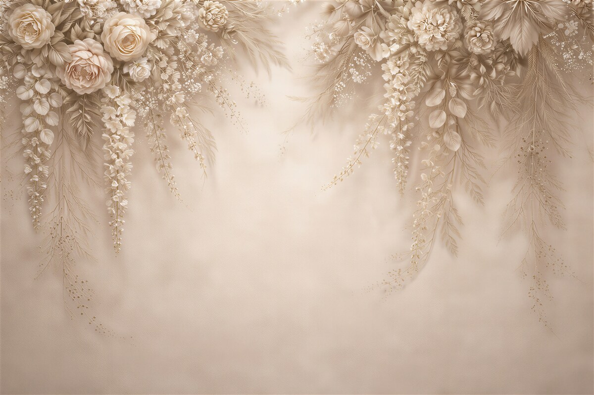 Fototapeten Beige Blumenkaskade im Glamour-Stil
