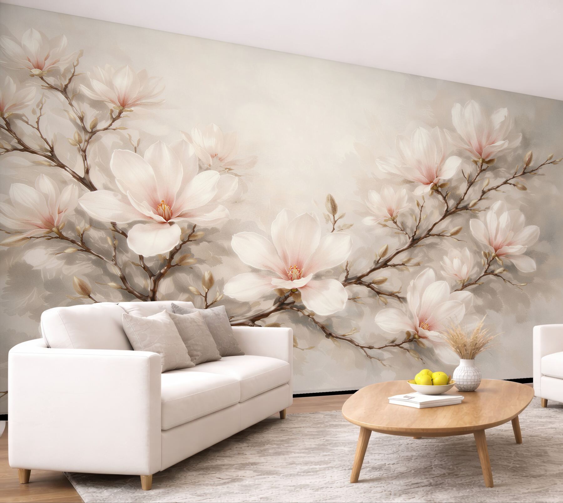 Fototapeten Pastellfarbene Magnolie an einem zarten Zweig
