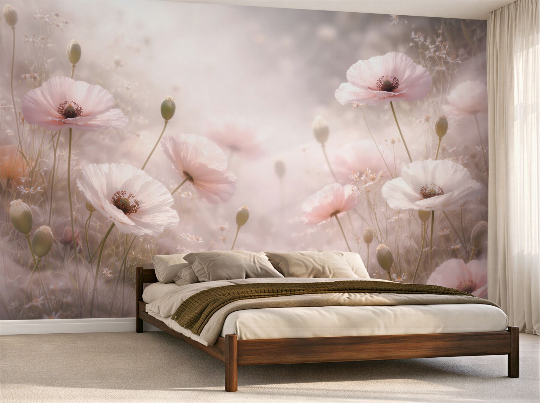 Fototapeten Pudrige Mohnblumen im Morgengrauen