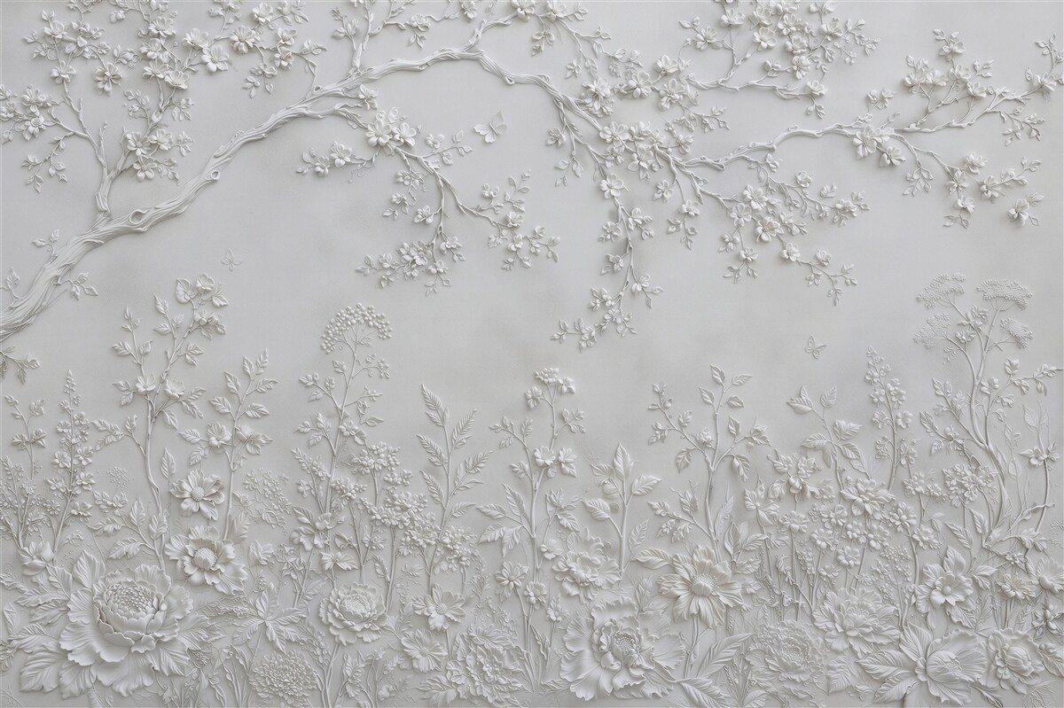Fototapeten Weißer Garten im Flachrelief