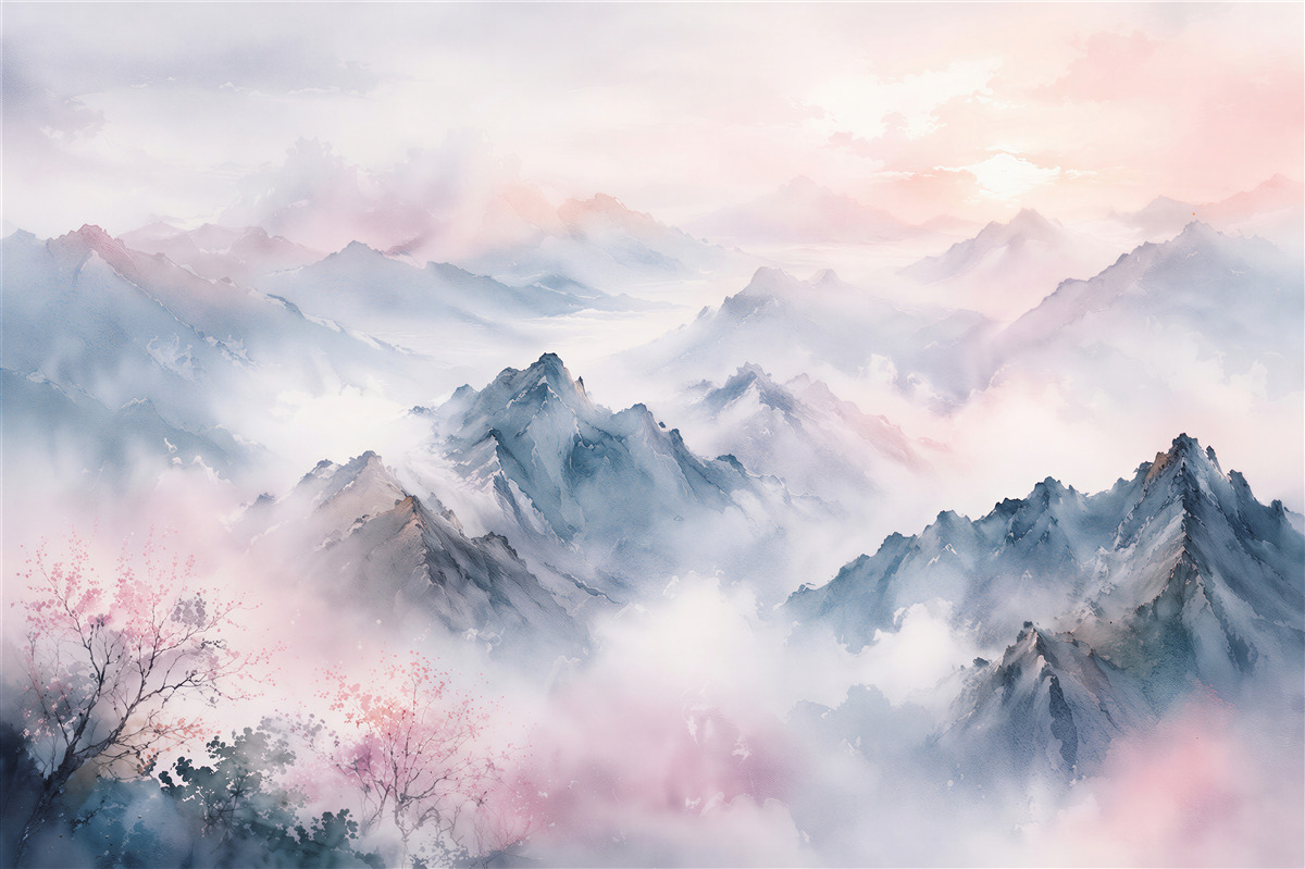Fototapeten Pastellberge in den Wolken