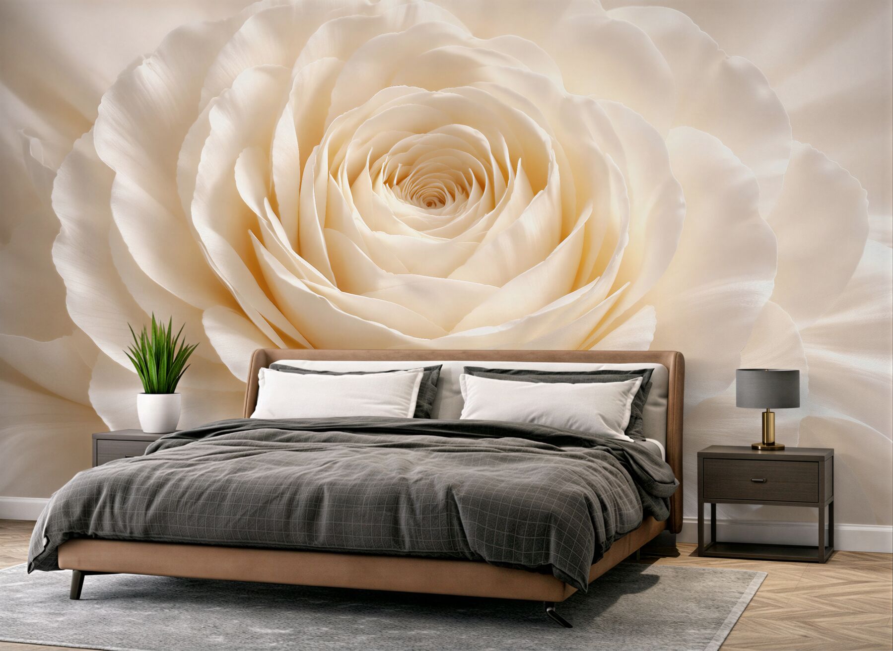 Fototapeten Cremefarbene Rose im Glanz