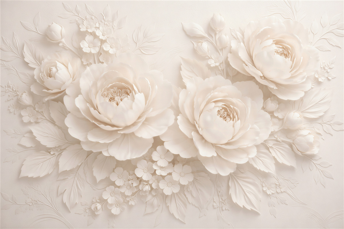 Fototapeten Cremefarbene Pfingstrosen in elegantem Relief
